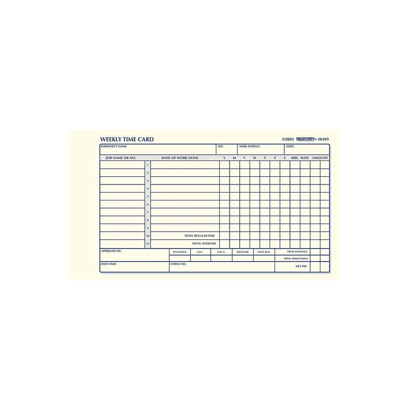 Rediform Employee Time Card, Weekly, 4-1/4 x 7, 100/Pad - Image 2